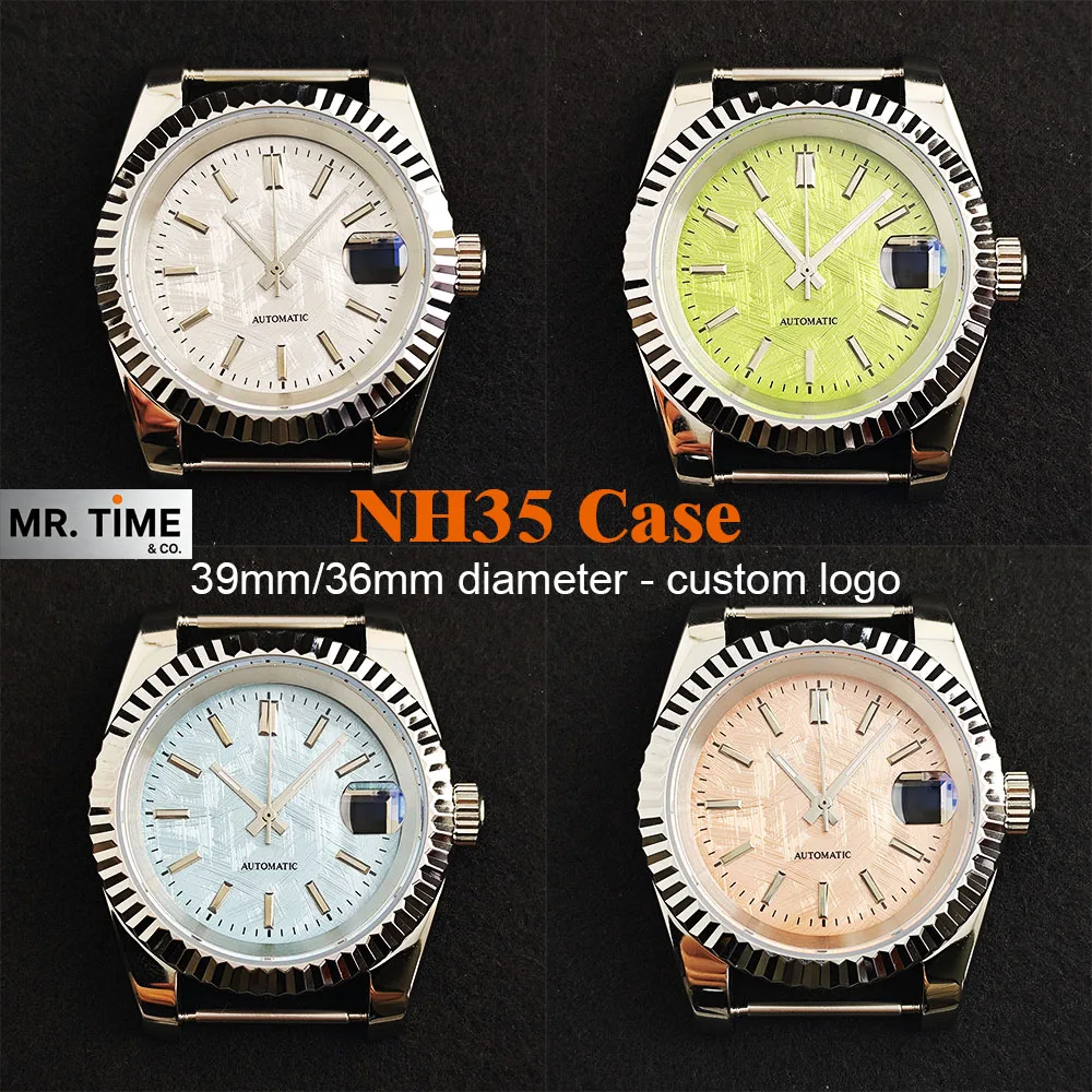 New Chaotic texture dial 39mm/36mm Case Cherry blossom pink green NH35 Men's case custom logo dial suitable for NH35 movement
