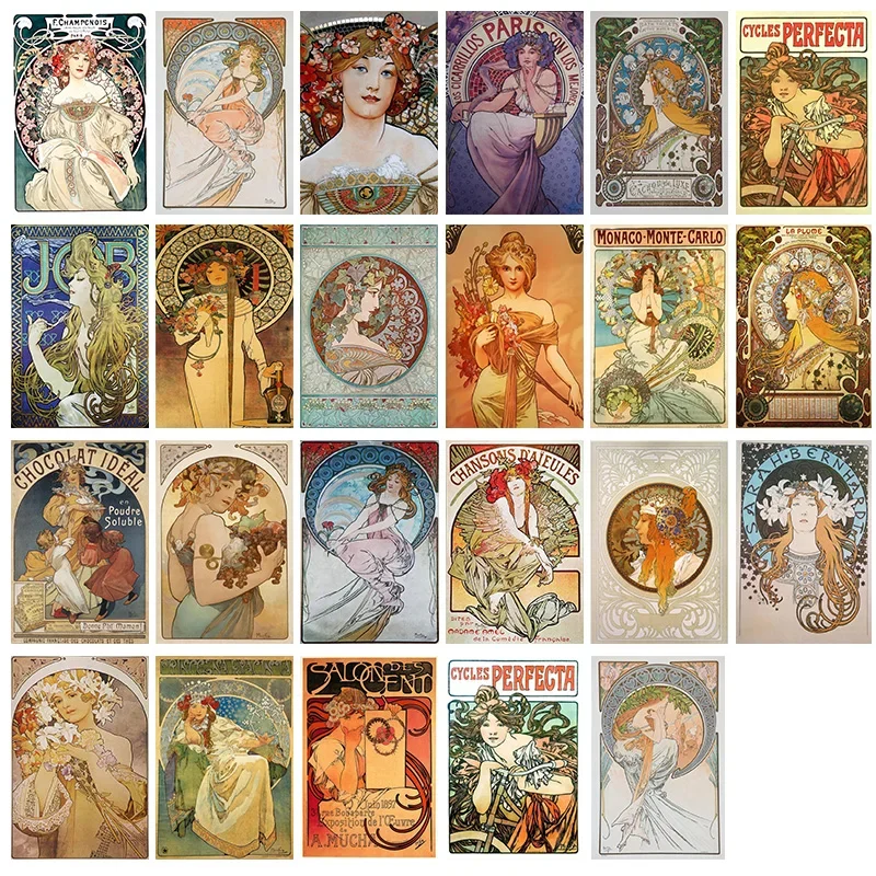 Vintage Alphonse Mucha Tin Sign Vintage Metal Decorative Wall Plates Sexy Girls Pin Up Signs Art Tin Plaques Bar Home Decoration