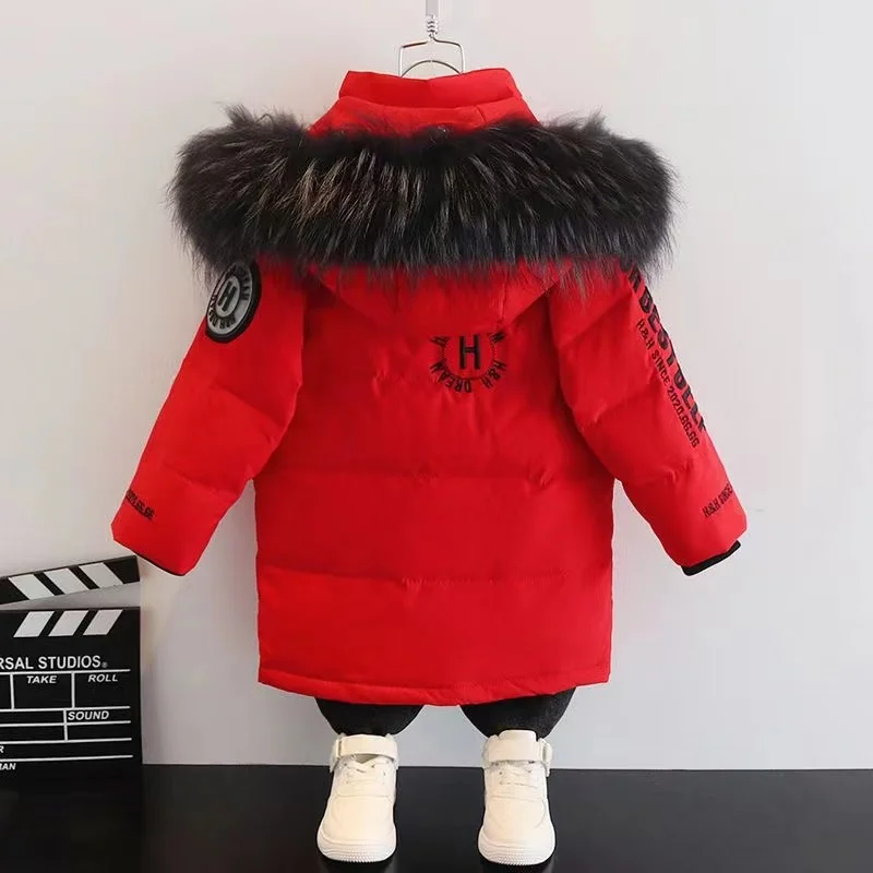 New -30 Boys Faux Fur hooded Down Jacket winter Thick Warm Outerwear Winter thicken Windbreak Teenage 10 12 14 years