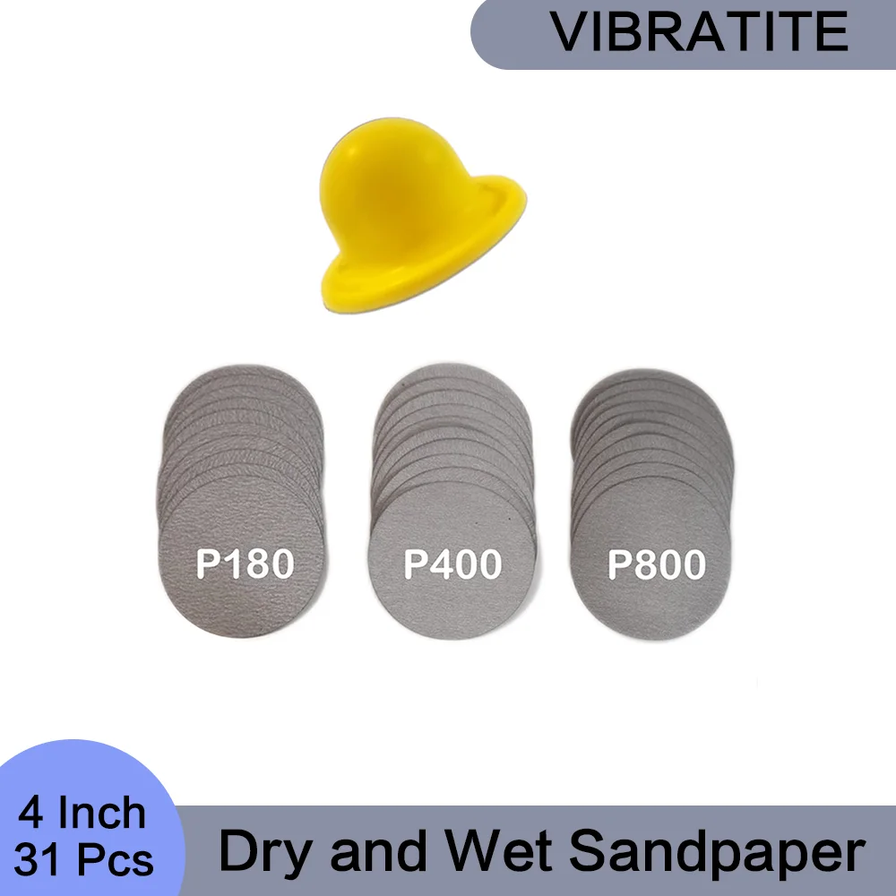 

4 Inch Dry and Wet Sandpaper 31 Pcs Assorted 180/400/800 Grit with Hook and Loop Hand Sanding Block for Finishing Wood Metal