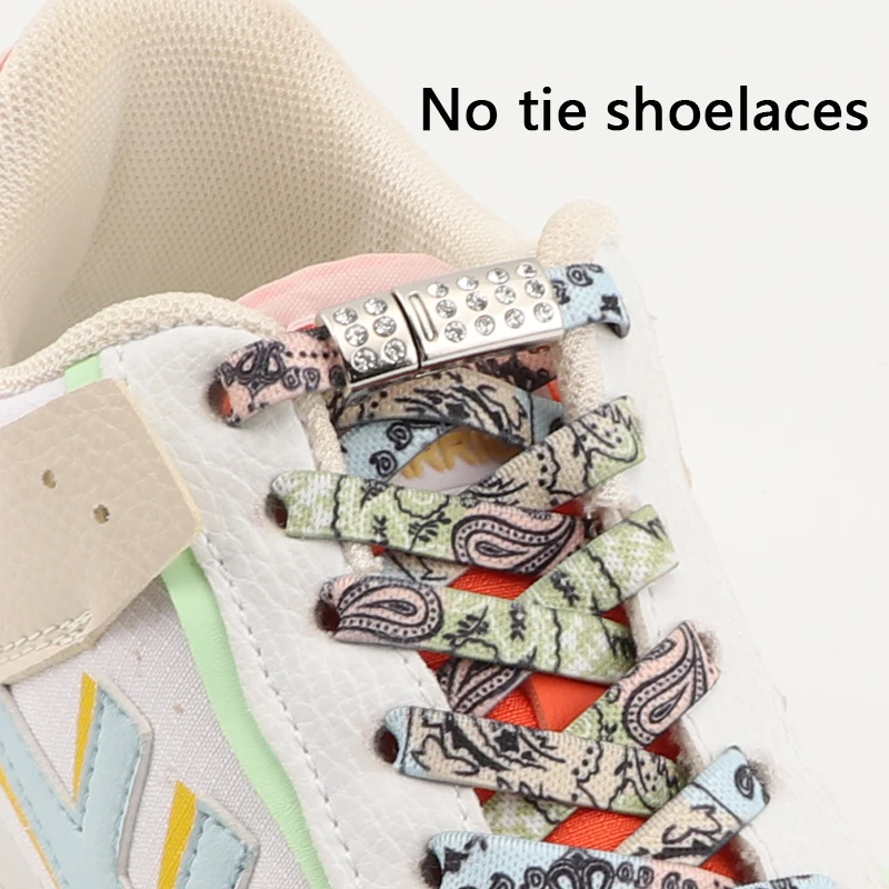 Cashew Flower Magnetic Diamond Lock Shoelaces Without ties Kids Adult Flats Rubber Band Elastic Laces Sneakers Sports Shoestring