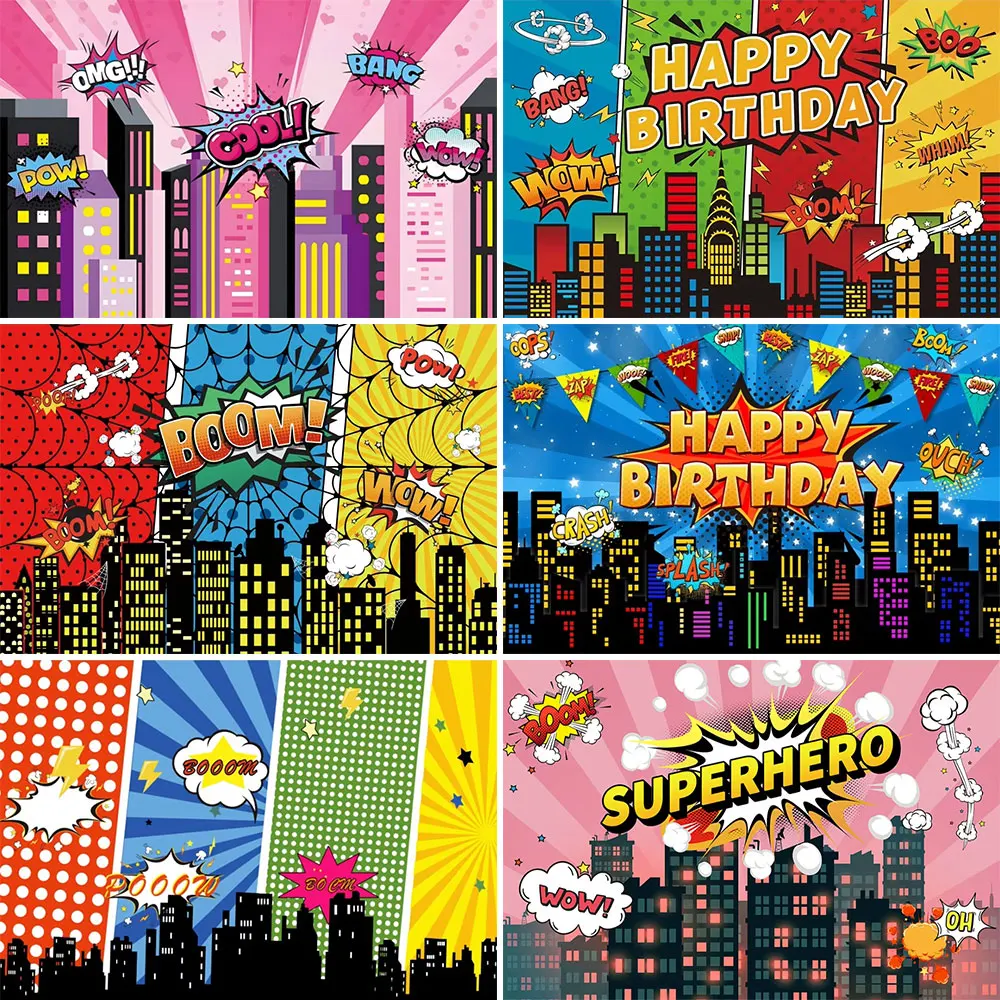 

Super Hero City Background Children Baby Boys Birthday Party Decoration Photo Backdrop Cake Table Baby Shower Banner Photography