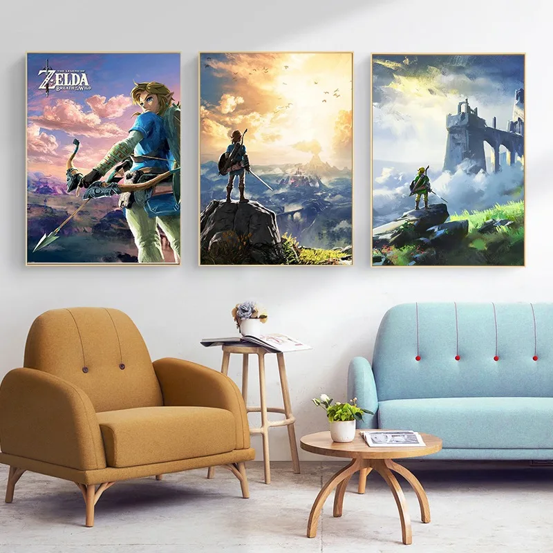 Hyrule Village Canvas Painting Zelda Travel Anime Game Landscape Posters Prints Wild Breath Wall Pictures Living Room Home Decor