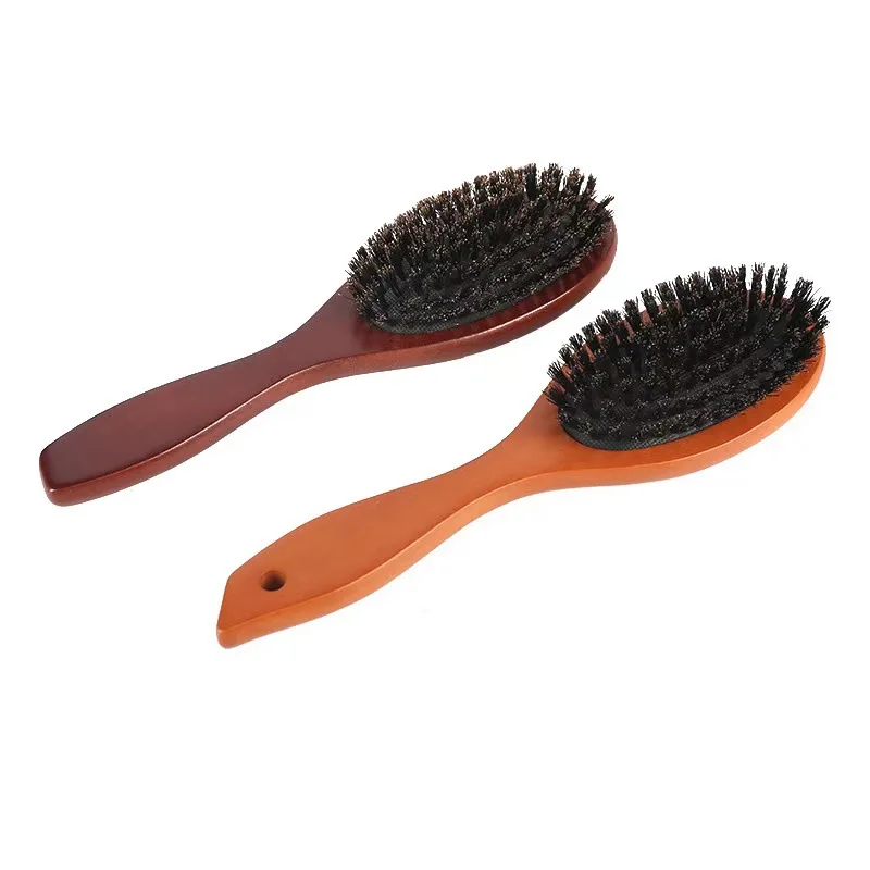 Oval Brush With Boar Bristles Natural Bristle Hair Comb Scalp Massage Brush Natural Boar Bristle Brush Beech Wood Handle Comb image 5