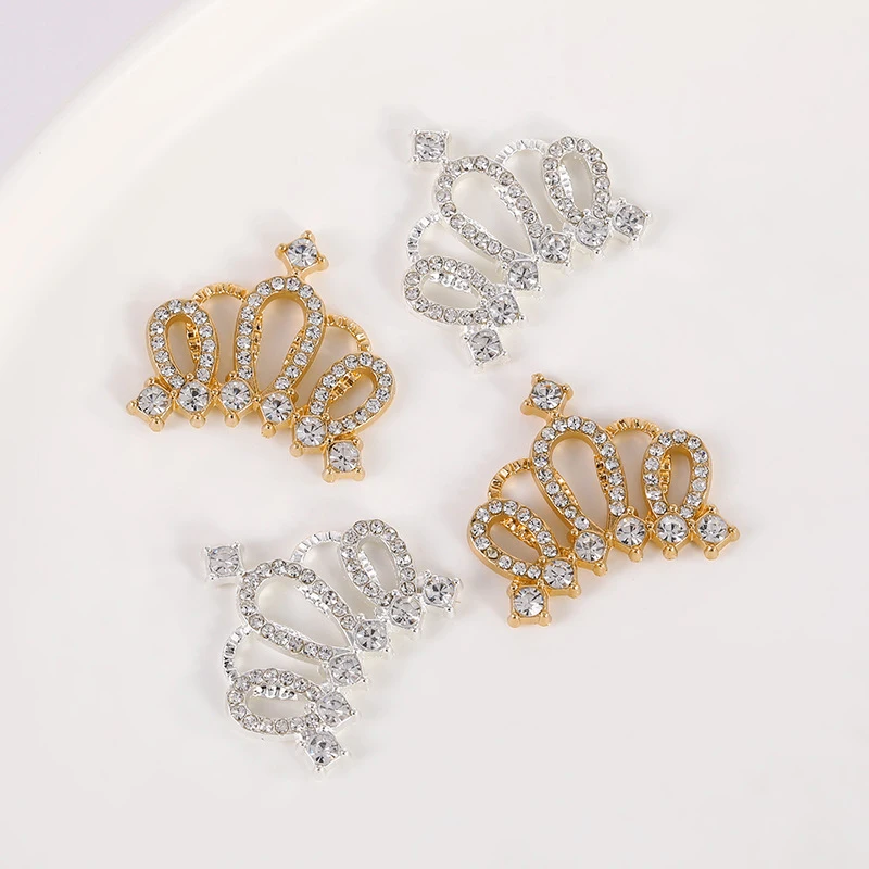 10Pcs 24*25mm Acrylic Rhinestone Crown Diy Buttons Bowknot Flower Embellishment Accessories Craft Supplies Decorative Button