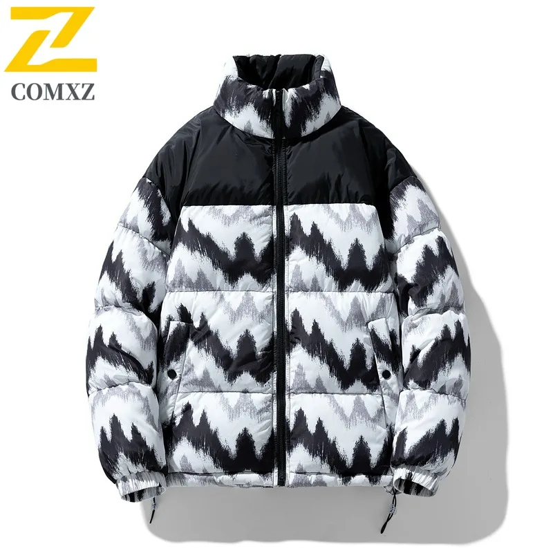 

COMXZ 2025, мужская и женская пара, снежная гора, пуховая хлопковая куртка из искусственной кожи, зимняя модная толстая теплая куртка в американском стиле