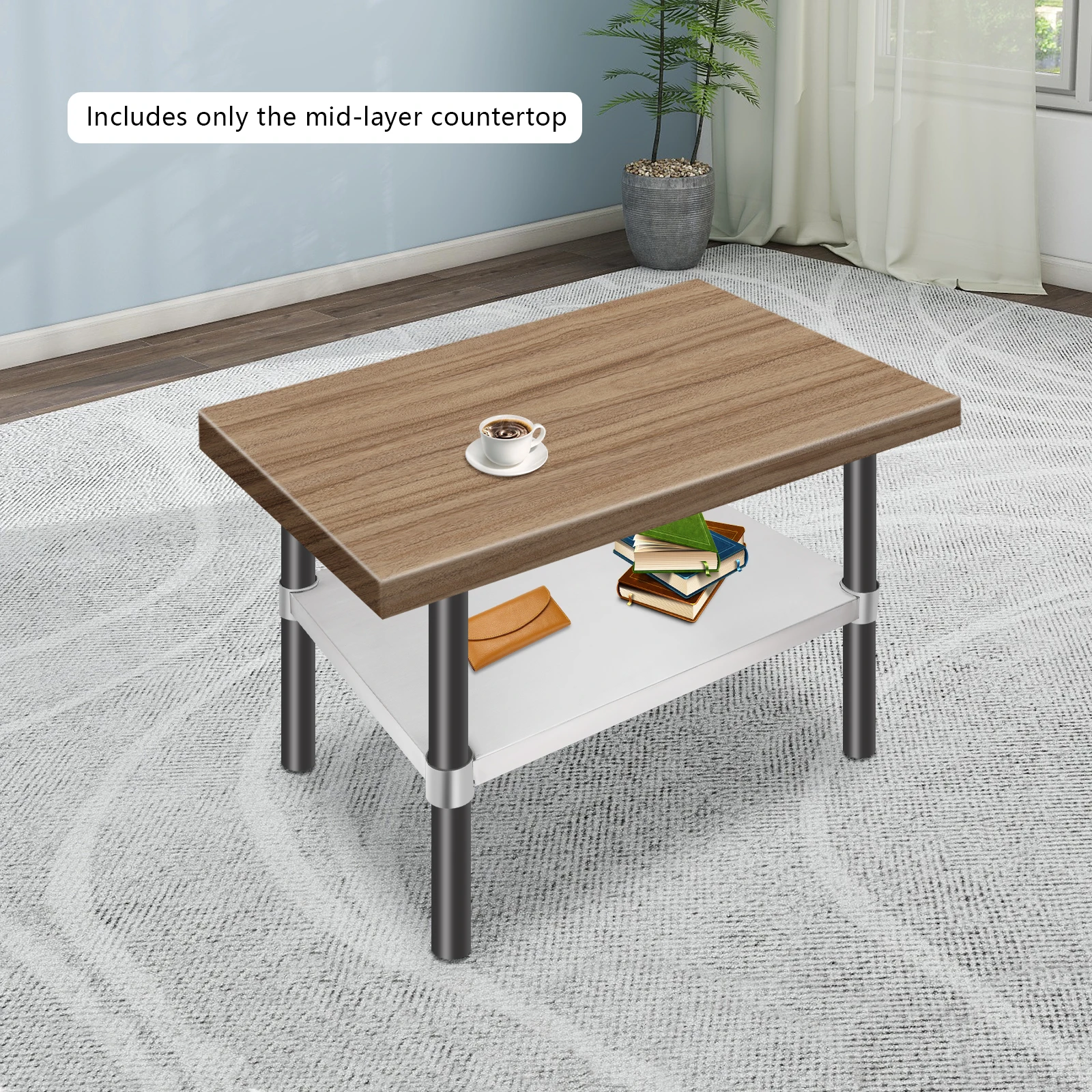 رف سفلي قابل للتعديل من الفولاذ المقاوم للصدأ باللون الفضي، طاولة عمل تحت الرف لطاولات العمل DuraSteel، بما في ذلك طاولات العمل القياسية #6