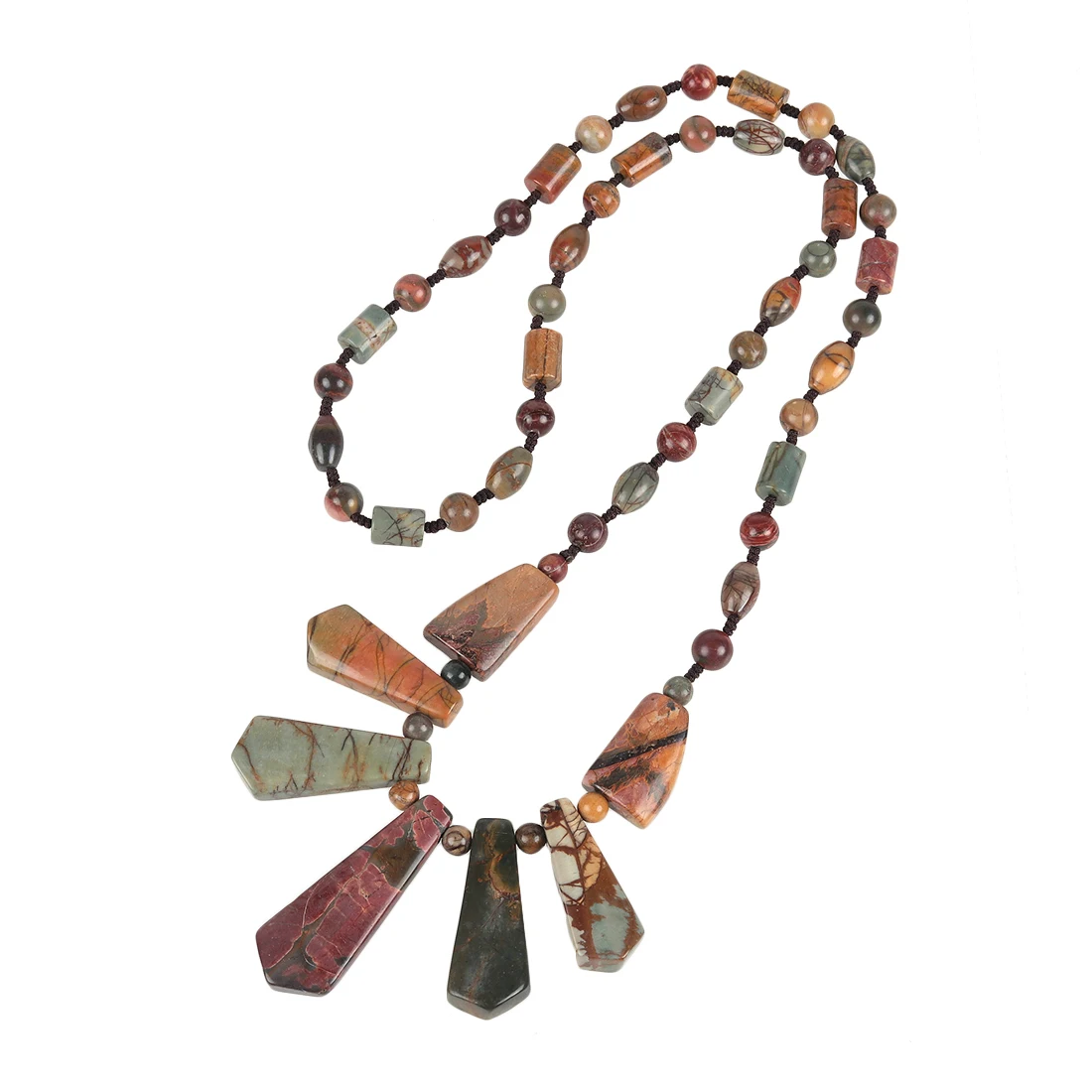 

Natural Picasso Jasper Stone Beaded Long Chain Necklace Healing Gemstone Pendant Necklaces For Women Jewelry Ornament 28"