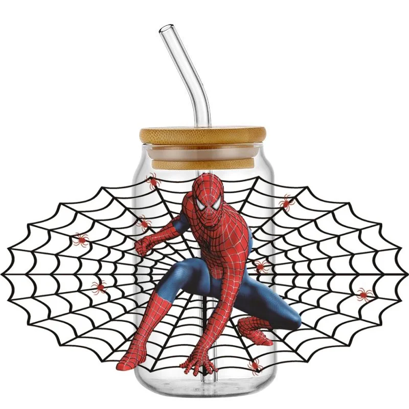 Miniso Superhero Cartoon 3D Spiderman 16oz UV DTF Cup Wrap Transfers Stickers Custom Labels DIY Waterproof Mug DIY Decal