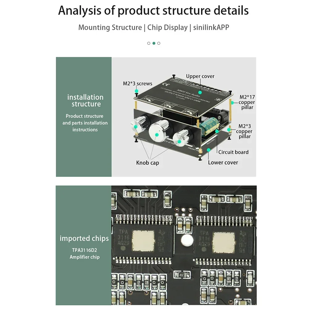 YS-E100H App التحكم 50Wx2 + 100W مكبر للصوت مجلس TPA3116D2 2.1 ثنائي القناة بلوتوث متوافق 5.1 + AUX + U القرص + USB كارت الصوت #6