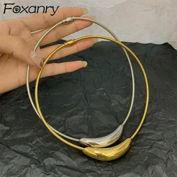 Foxanry 316L Stainless Steel Arc Geometric Chokers Necklaces For Women Couples Minimalist Elegant Classic Birthday Jewelry Gifts
