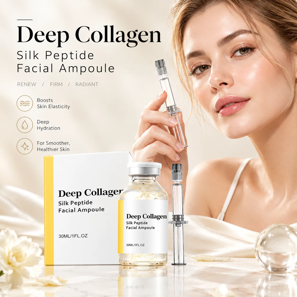 Glowing Skin Silk Peptide Intensive Lifting Ampoule with Collagen & Peptide Complex for Face Skin Care,Enhanced Skin Elasticity