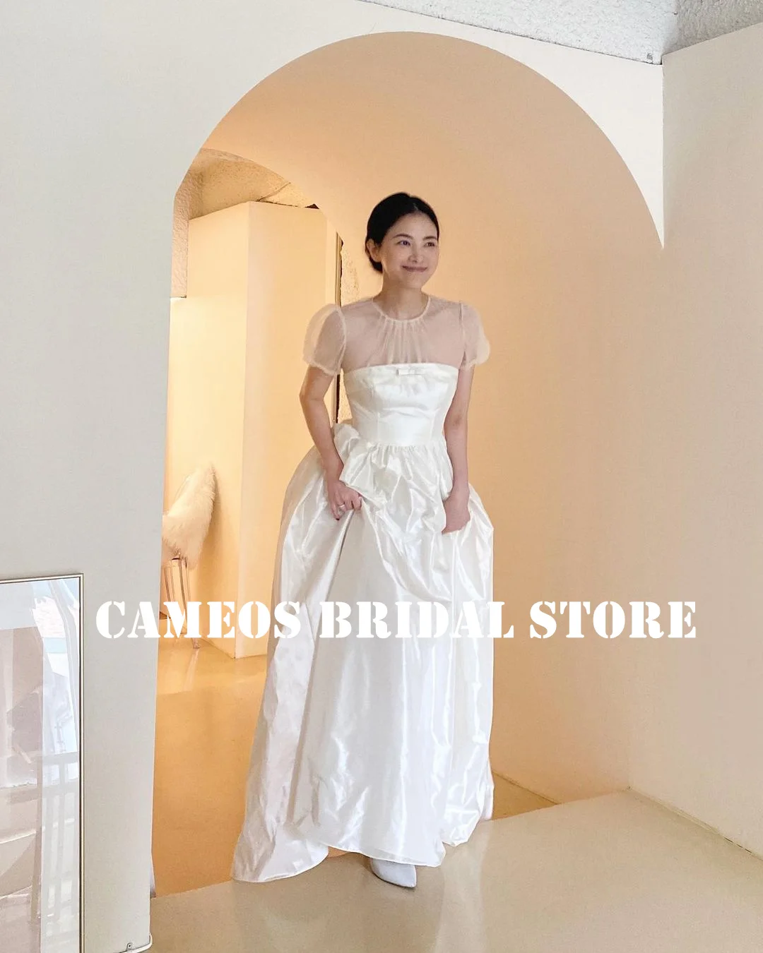 

SONDR Custom Made 웨딩드레스 Corset Wedding Dresses Ruched Korea O-Neck Taffeta Evening Ivory Bride Gowns Women Bridal Dresses