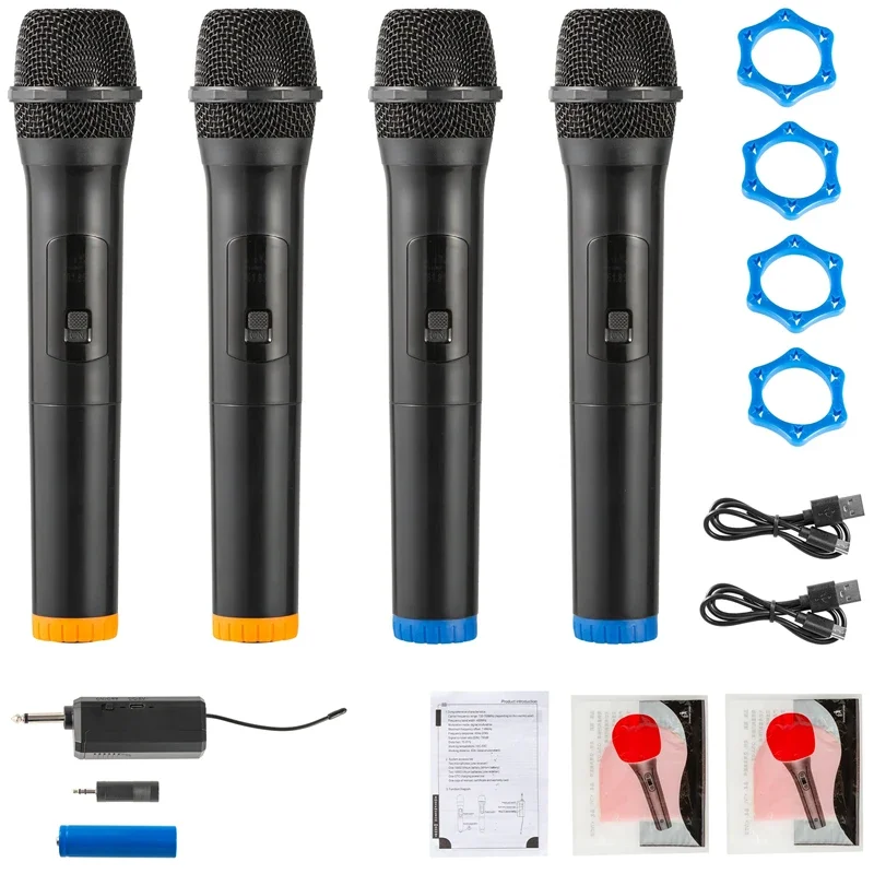 Professional VHF Wireless Microphone System 4 Channels Handheld Karaoke Microphone for Wedding Party Church Event PA TV Speaker