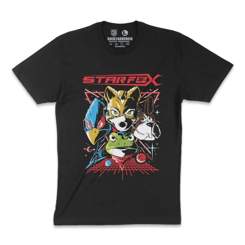 00012676 # A-StarFox, camiseta retro para juegos, camiseta vintage para videojuegos, ropa para Nintendo, merchandising para jugadores, camiseta para juegos nostálgica, pixel art s