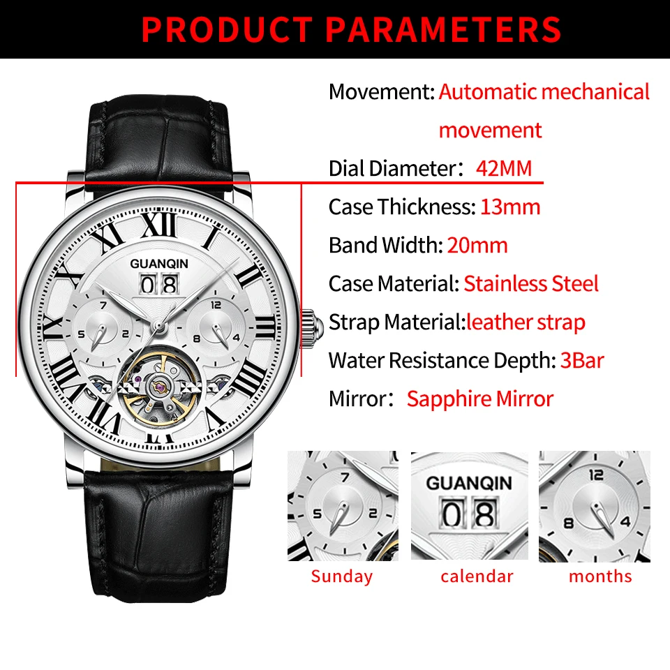 G09Mens Retro Watches Automatic Mechanical Watch Tourbillon Clock Genuine Leather Waterproof Military Wristwatch Dropshipping