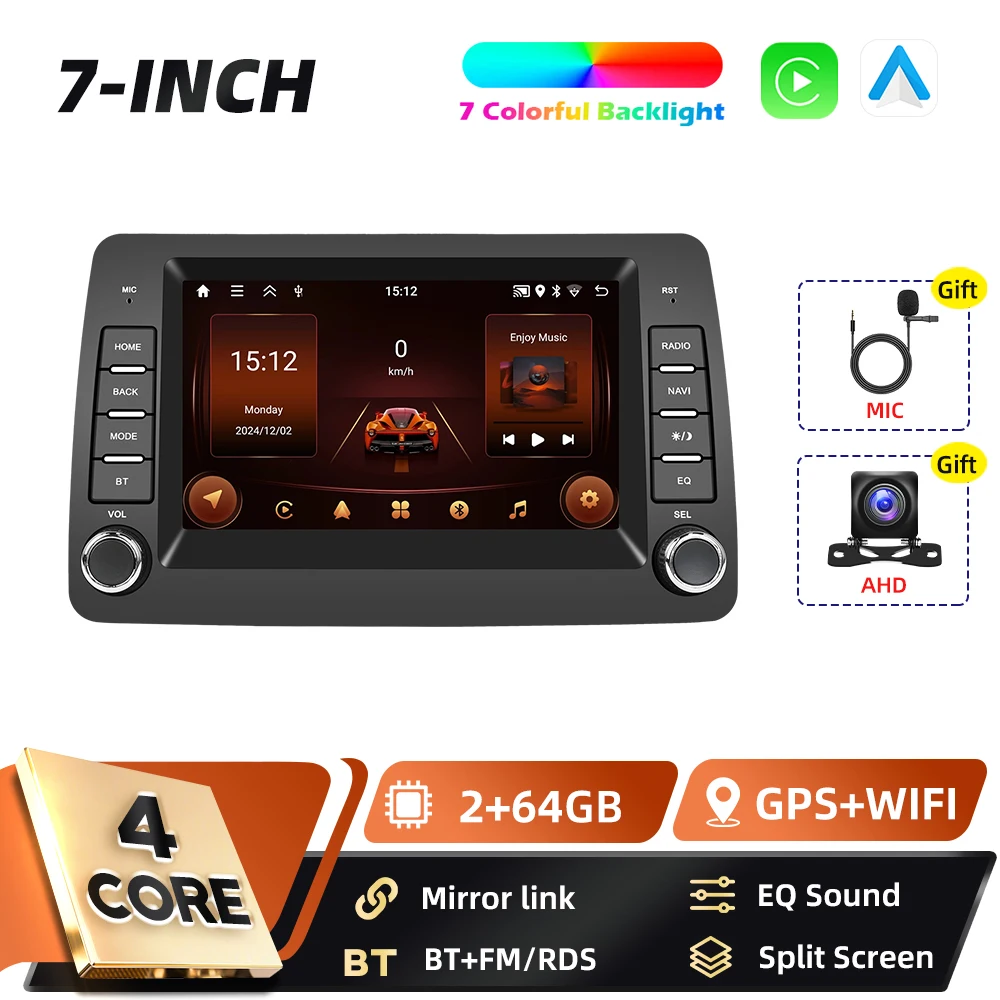 Podofo 2Din Carplay Android Auto Autoradio voor Fiat Panda 2002-2012 GPS Navigatie 4G BT FM/RDS Auto Intelligent Audiosysteem - afbeelding 1