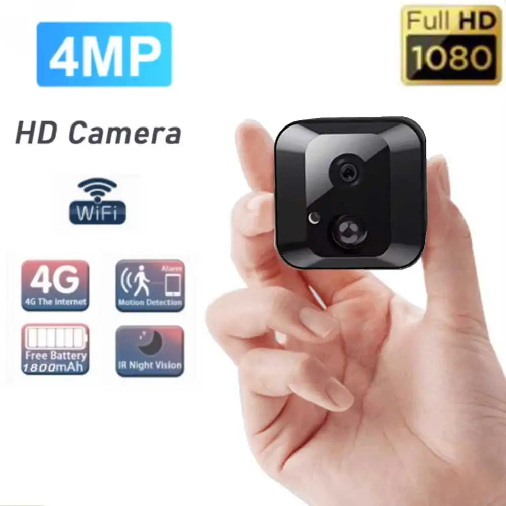 4MP 4G Mini Camera IR Night Vision Motion Detection Video Recorder Smart Home Wireless Security Camcorders Support Hidden  Card