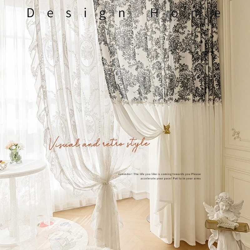 Visual Retro Style Luxury Flower Viewing French Gauze Light-impermeable Living Room Bedroom Balcony High-end Modern Simplicity