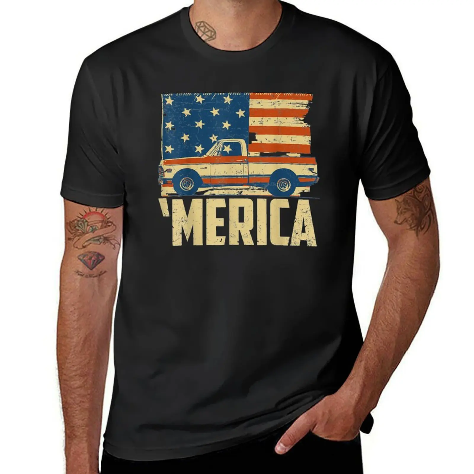 Classic Truck 'Merica American flag with pickup T-Shirt shirts graphic tees quick-drying Short sleeve tee mens clothes