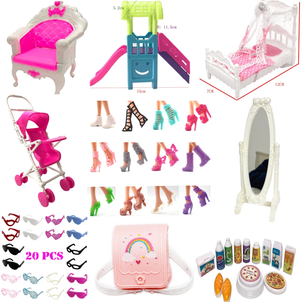 

NK Mix Doll Mini Furniture 1:12 Doll Bed Mirror Shoes Bags Sunglasses Fashion Chair For 1/6 Doll Clothes Dolls Accessories JJ