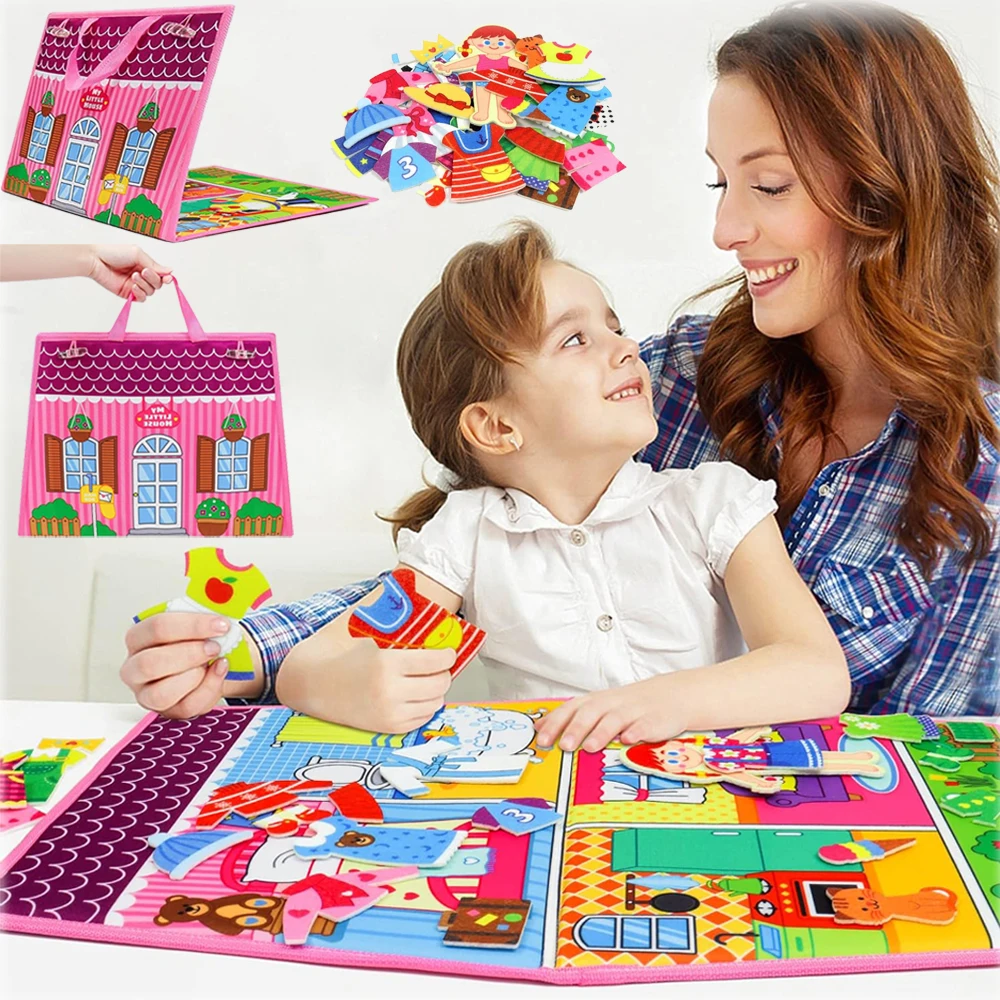 Toddler Dress Up House Busy Board Felt Story Books Fine Motor Skills Preschool Montessori Early Learning Sensory Toy For Girls