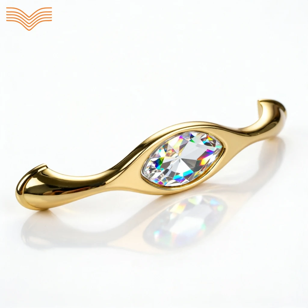 French Golden Crystal Rhinestone Inlaid Wardrobe Pulls Modern Minimalist Single Hole Knobs for Cabinet Wine Drawer Furniture