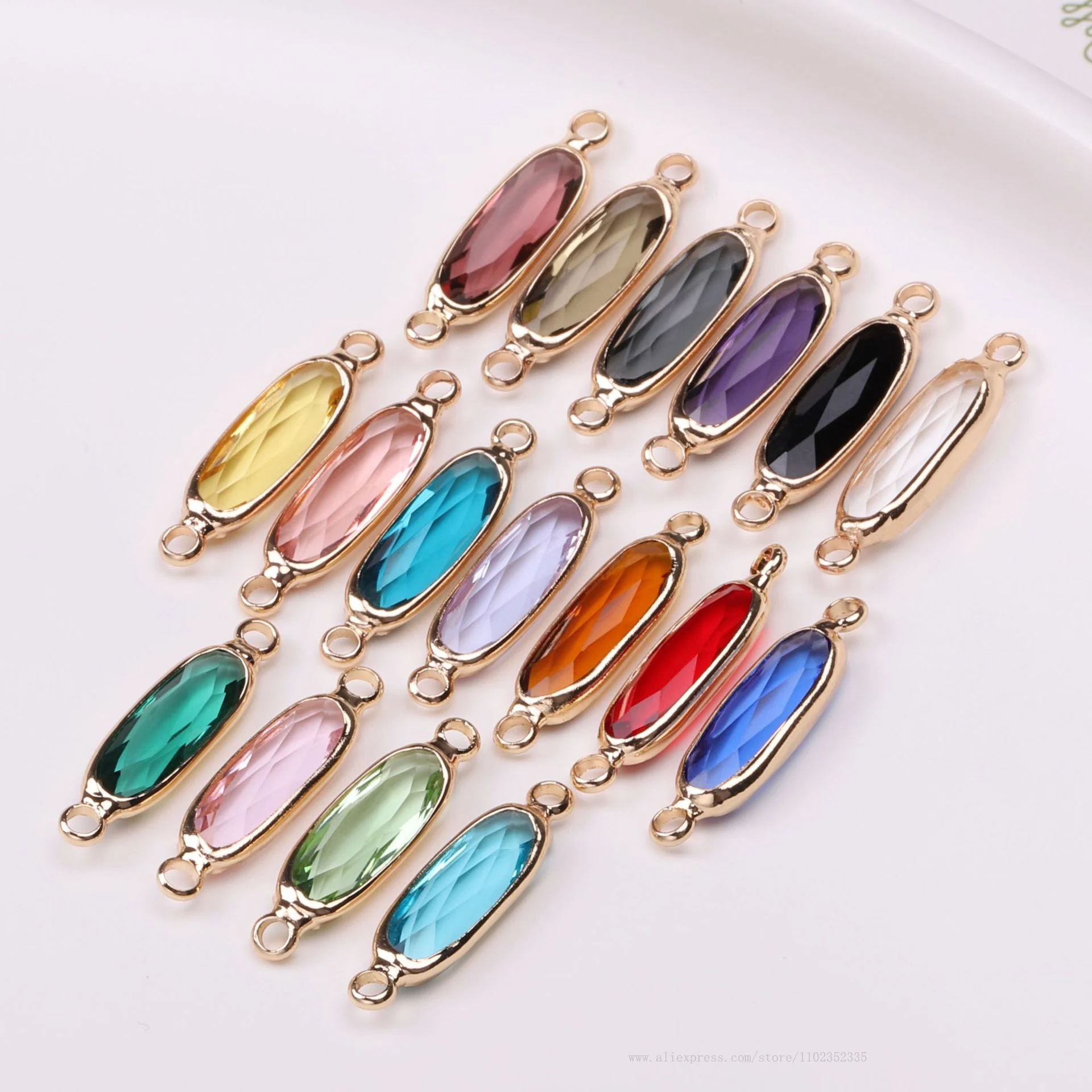 18K Gold DIY Jewelry Accessories 11 colors Birthstone Connectors Charms for Bracelet Necklace and Anklet 50pcs/ Bag