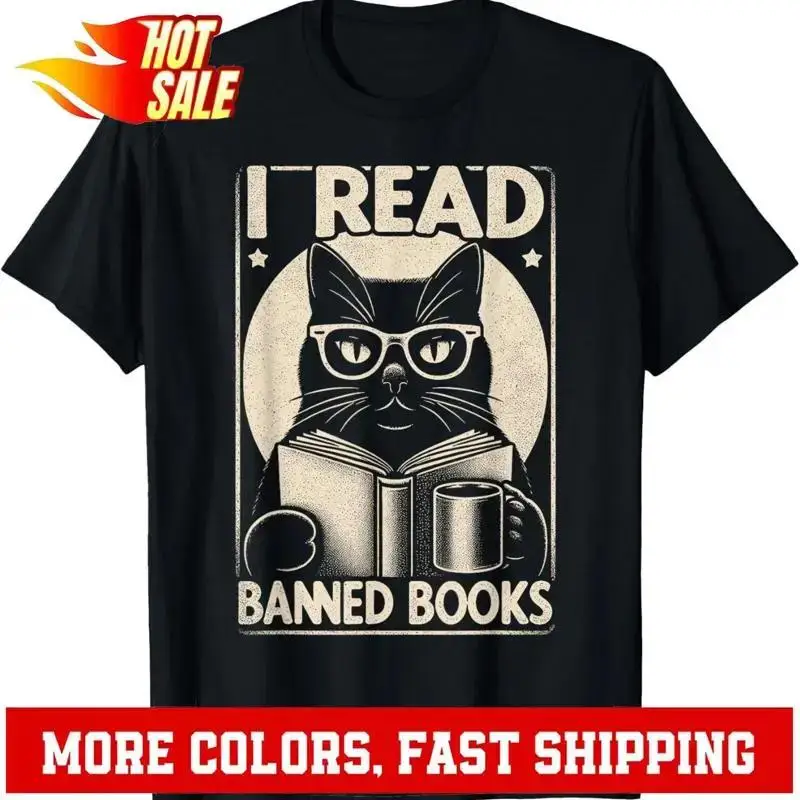 I Read Banned Books Bookworm Cat Reading Book Reader T Shirt