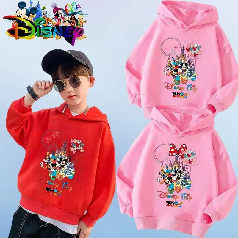 2025 Fashion Disneyland Trip Vacation Clothes Caricature Hoodie Children Top Cartoons Disney Kawaii Girl Clothes Boy Disney Kids