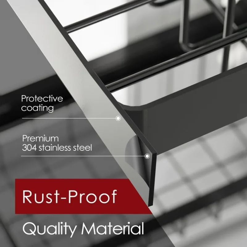 Dish Drying Rack Over The Sink - Large Capacity Stainless Steel Dish Drainer, Multifunctional Kitchen Organizer, Black,