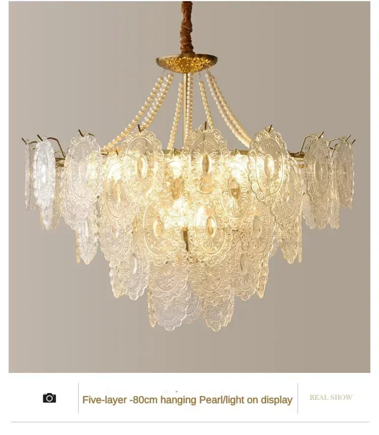 Modern LED Cream Pearl Ceiling Chandeliers Luxury Crystal Pendant Light Atmosphere High-end Living Dining Room Hanging Lamps