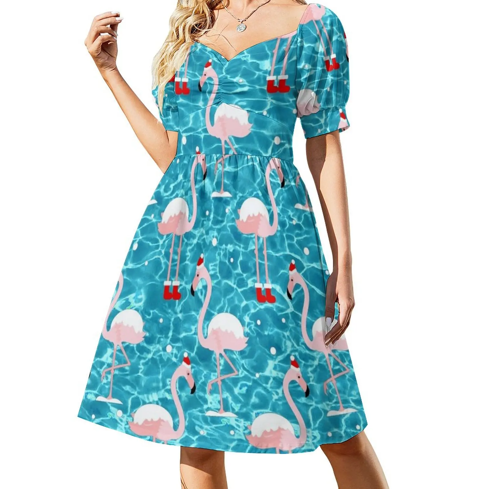 

ugly christmas santa flamingo xmas Short Sleeved Dress summer dress woman 2025 prom dresses 2025 dress summer 2025 women