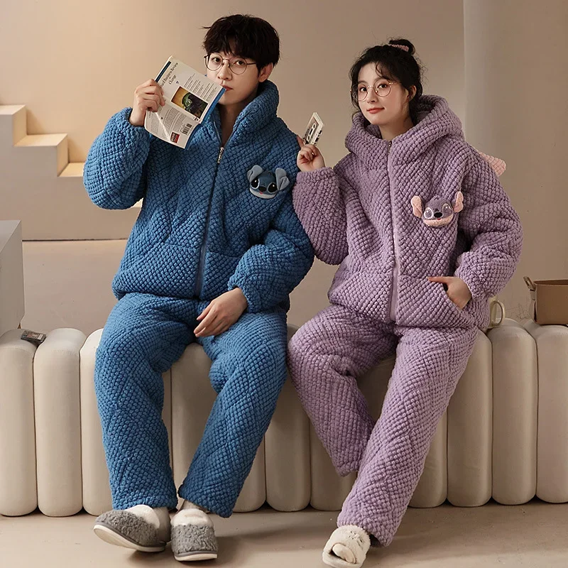 Disney couple pajamas winter warm two-piece set Stitch loungewear Disney loungewear cartoon Stitch warm couple pajamas