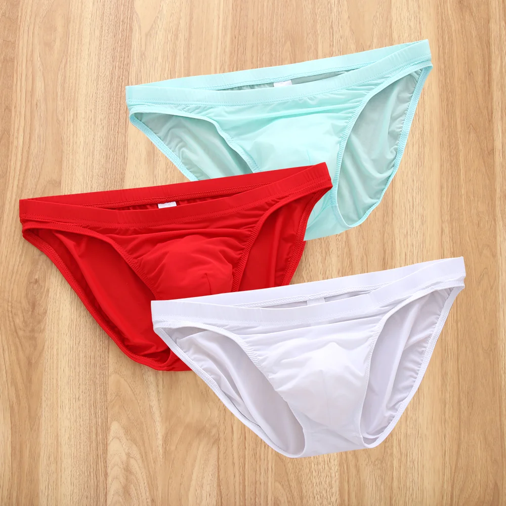 3PCS Men’s Underwear Summer Breathable Thin Ice Silk Briefs Transparent Quick-dry Underpants Large Size boy Sport Shorts Panties