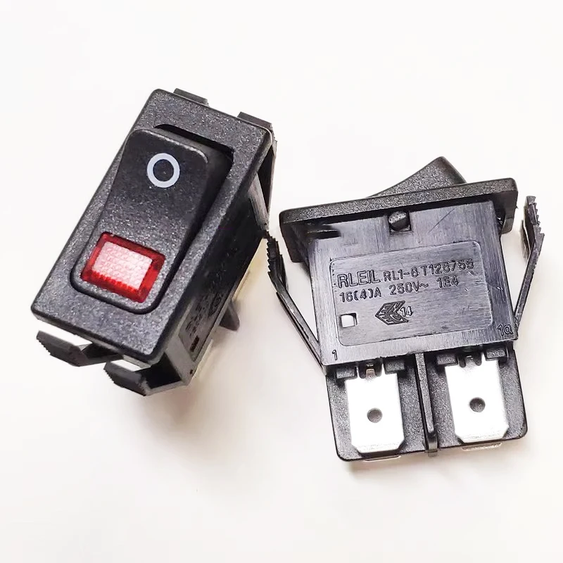 1~5PCS/LOT RL1-8(W) Double channel long flat boat switch Black bottom AC four-pin freezer switch with red light