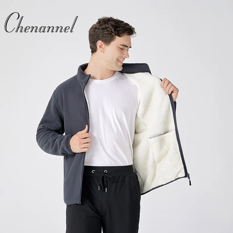 سترة شتوية من الصوف للمشي لمسافات طويلة سترة واقية للرجال ملابس رياضية بطانة من الصوف معطف رجالي دافئ سميك معطف مقاس كبير #4