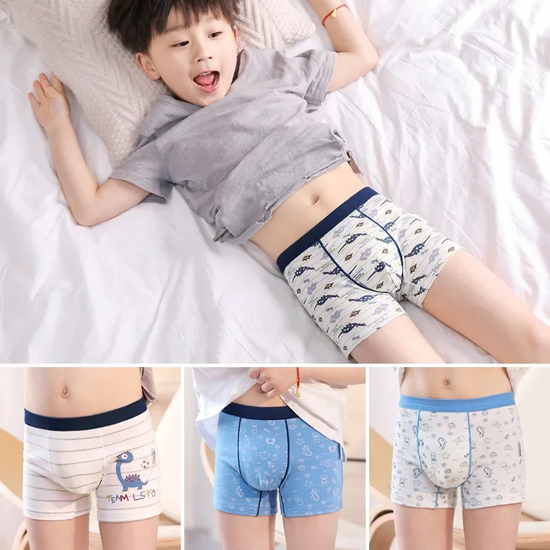 Boys' Pure Cotton Four Cornered Pants with Cartoon Print, Children's Medium and Large Children's Flat Cornered Pants