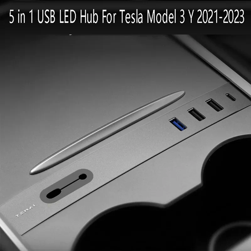 

For Tesla Model 3 Y 2020-2023 Accessories Parts Quick Charger Docking Station 5 In 1 USB LED Hub Center Console Sensor