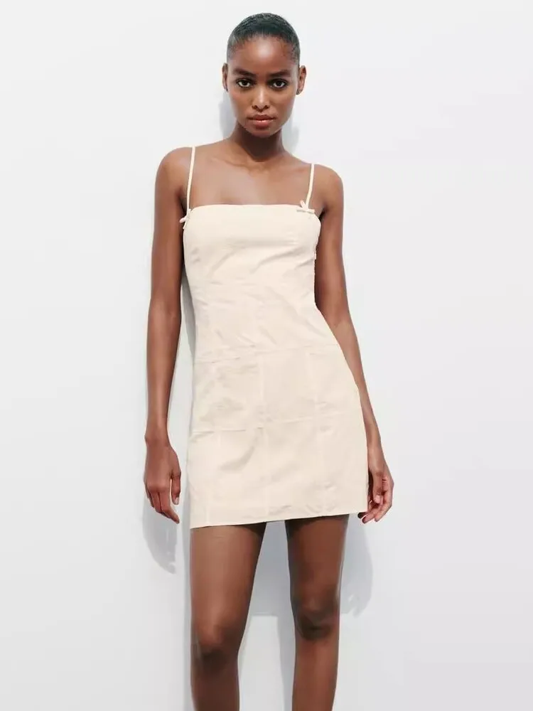 

Summer New Women's Square Collar Embroidered Dr with Small Bow Decor Sexy Waist-Cinching Strapl Gown for Casual Ocns