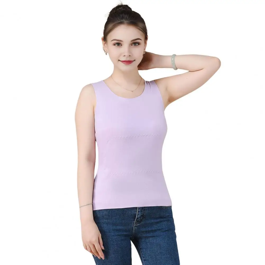 Winter Women Thermal Vest Seamless Double-sided Plush Round Neck Slim Elastic Sleeveless Bottoming Thermal Tank Top