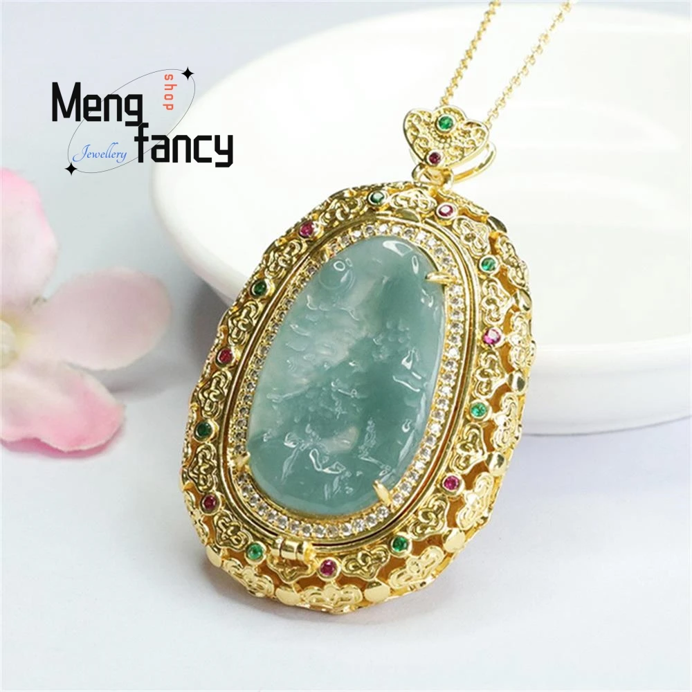 Natural Jadeite Landscape Blue Water Jade Necklace Pendant Exquisite Elegant Simple High-grade Luxury Quality Fashion Jewelry