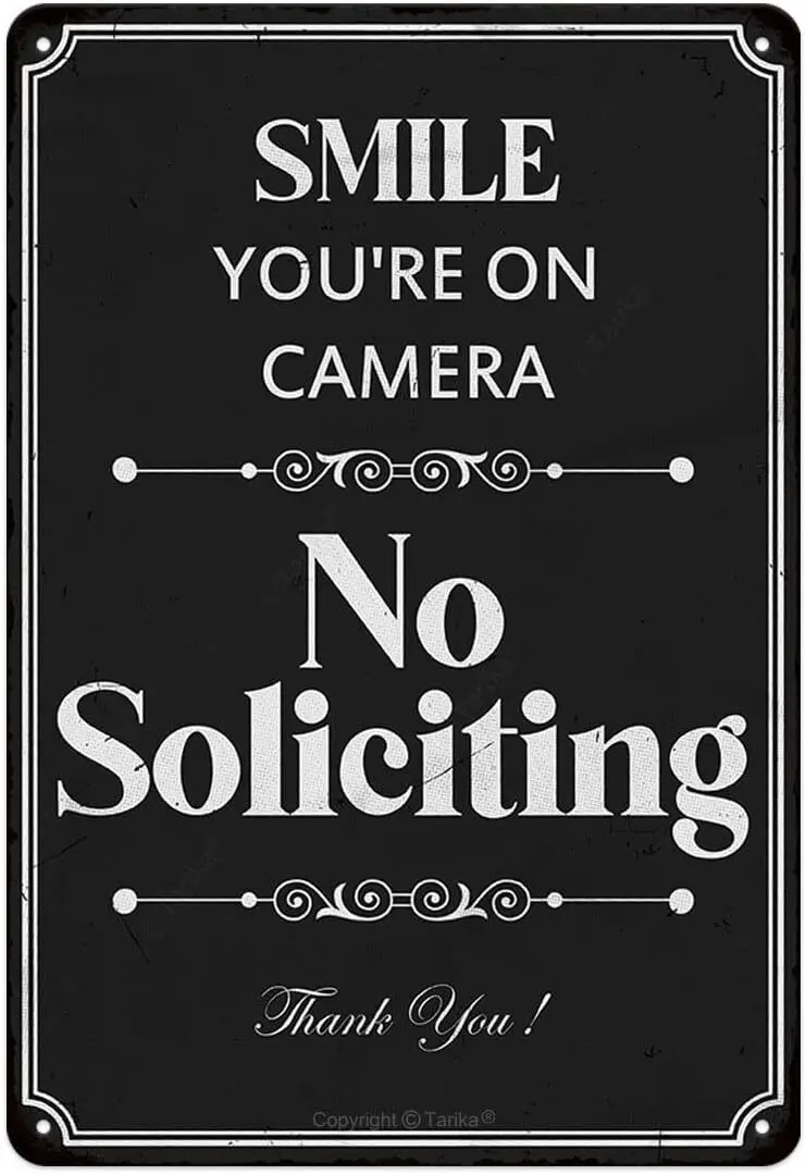 Smile You're On Camera No Soliciting You Tin Metal Signs for Yard Front Door