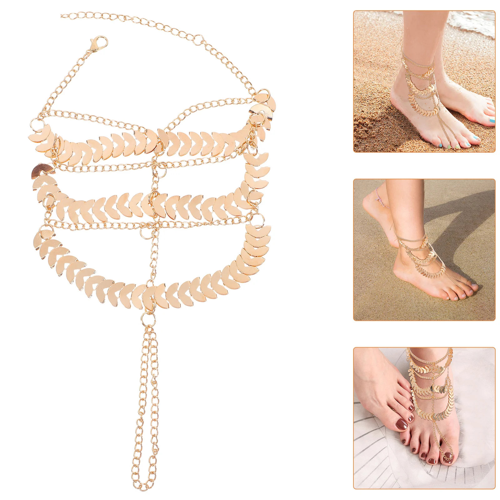 

1Pair Sequin Tassel Ankles Bracelet Boho Layered Foot Chain Adjustable Beach Anklet Chain Jewelry for Women Adjustable Anklet