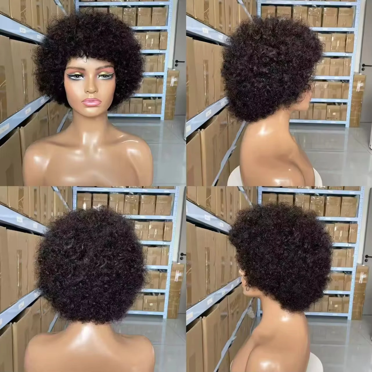 Afro Flauschige Lockige Echthaarperücken 70er Jahre Jerry Curl Perücke Eine Perücke Zwei Stile Kleberlose Perücke Flauschige Federnde Perücke Nass- und Trockenstyling – Detail 5