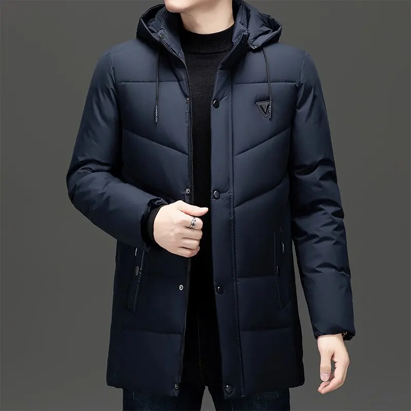 2024 Autumn and Winter New Fashion Long Thick Warm Hooded Cotton-Padded Jacket Men's Casual Loose Comfortable Large Size Coat