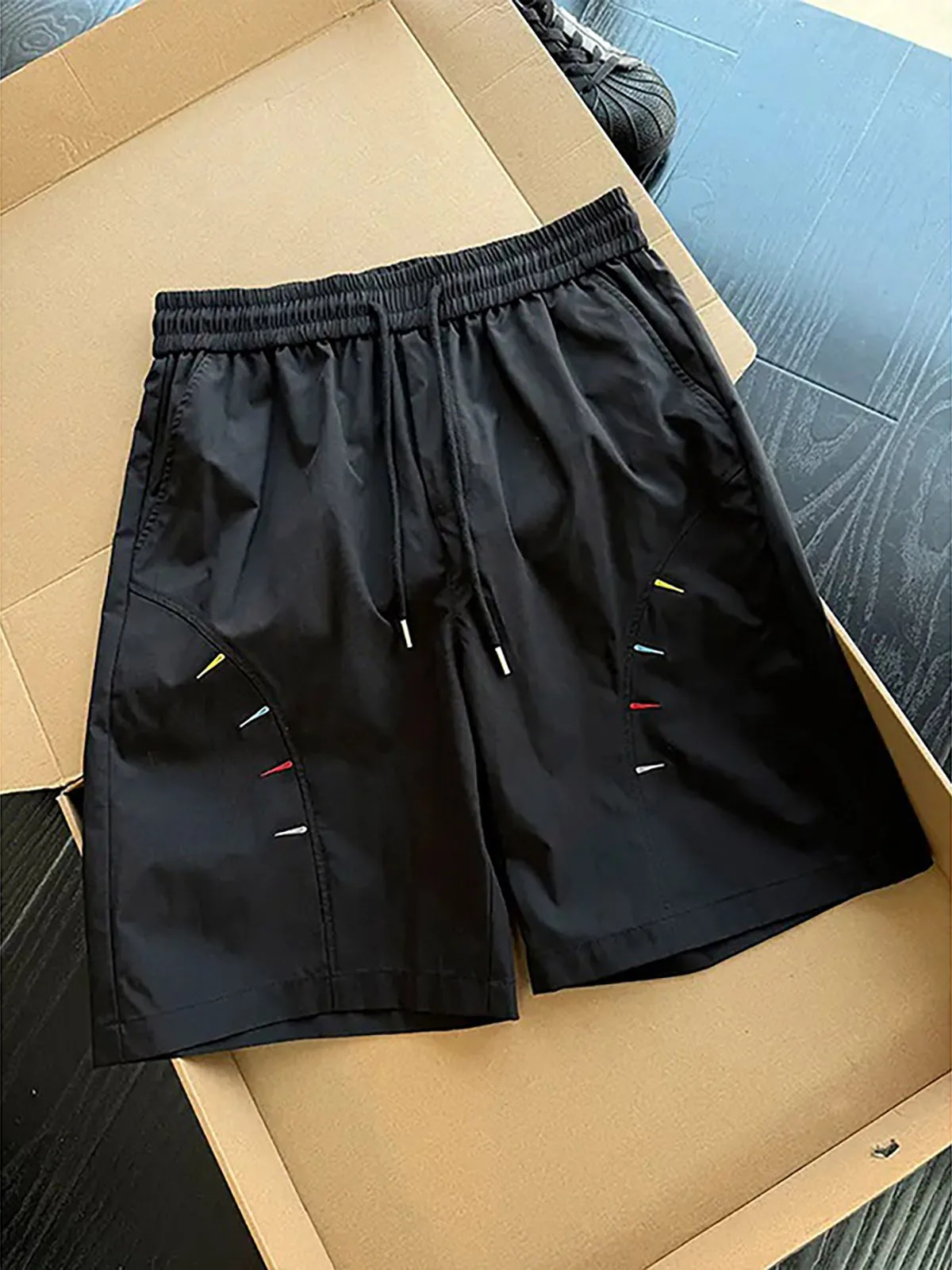Quick Dry Ice Silk Shorts American Embroidery Basketball Fitness Sports Shorts Four Five Split mid Pants Breathable Cool Feeling