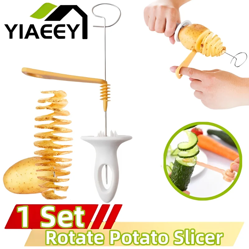 1Set Stainless Steel Plastic Rotate Potato Slicer Twisted Potato Spiral Slice Cutter Creative Vegetable Tool Kitchen Gadgets