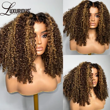 Highlight Ombre Honig Blonde Menschliches Haar Perücken Für Frauen 13x4 Lockige Spitze Vorne Perücke Menschliches Haar Burmesischen Lockige perücke Brasilianische 250%
