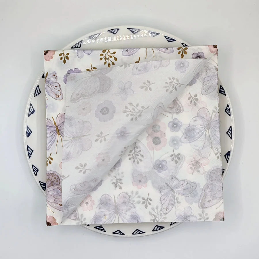 Printed Napkins Western Restaurant Dessert Shopping Paper Hotel Wedding Mouth Cloth Fresh Butterfly Colorful Napkins Decoupage
